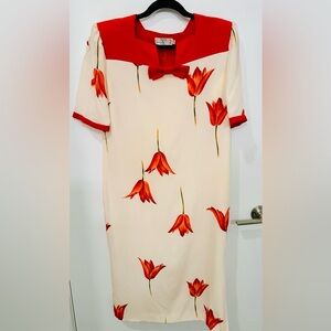 Valentino Red and Cream Tulip Midi Dress